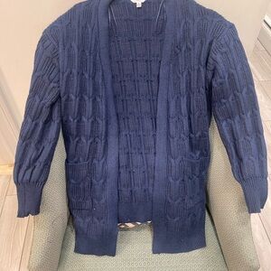 Time and Tru Navy Cable Knit Open-Front Cardigan